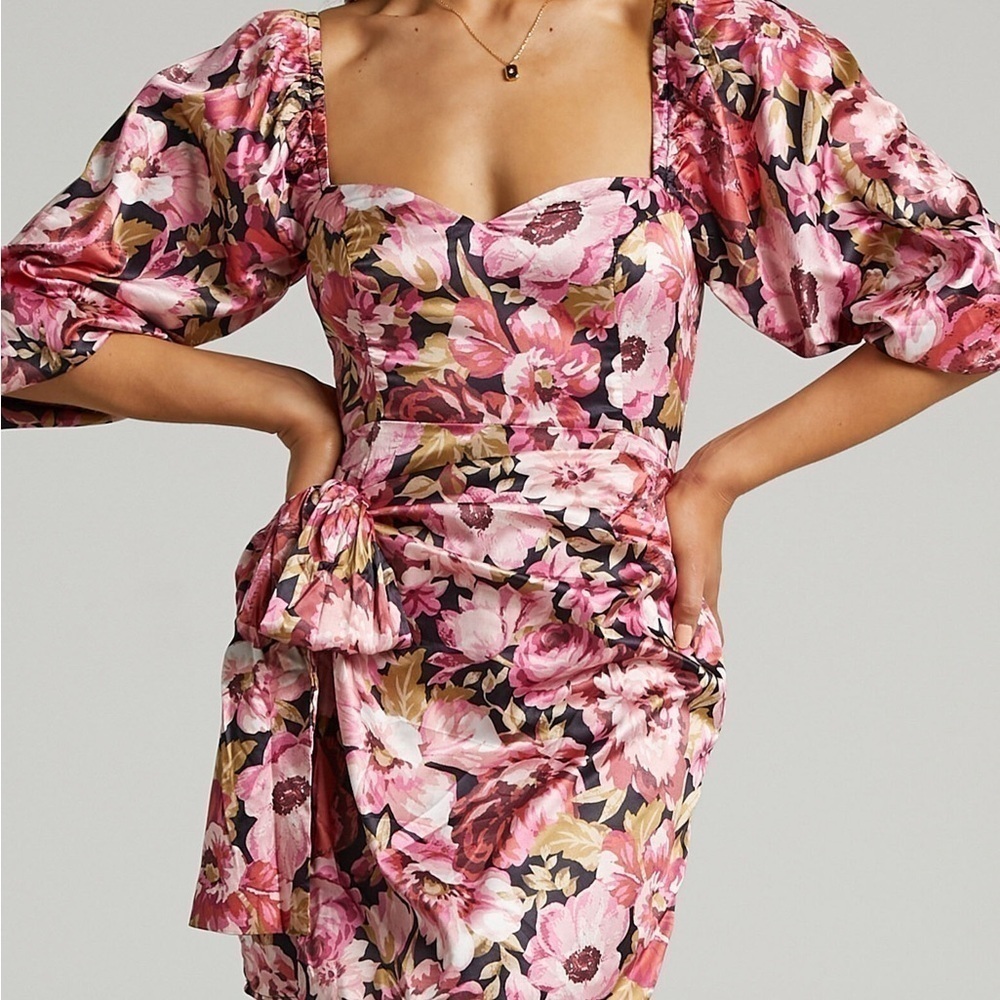 SHOWPO Chloie Puff Sleeve Drape Mini Dress In Boudoir Blooms